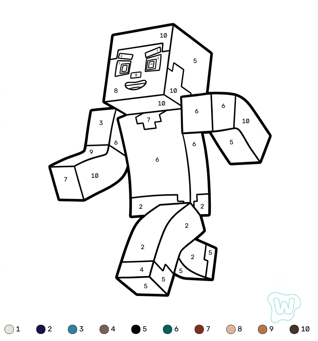 Steve Minecraft coloring by numbers páginas para colorear para adultos