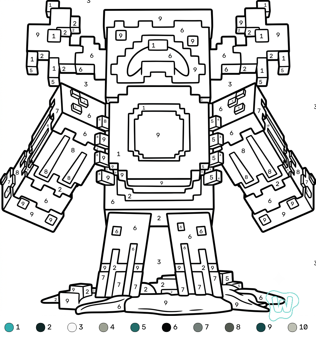 Warden Minecraft coloring by numbers para colorear y Imprimir PDF gratis