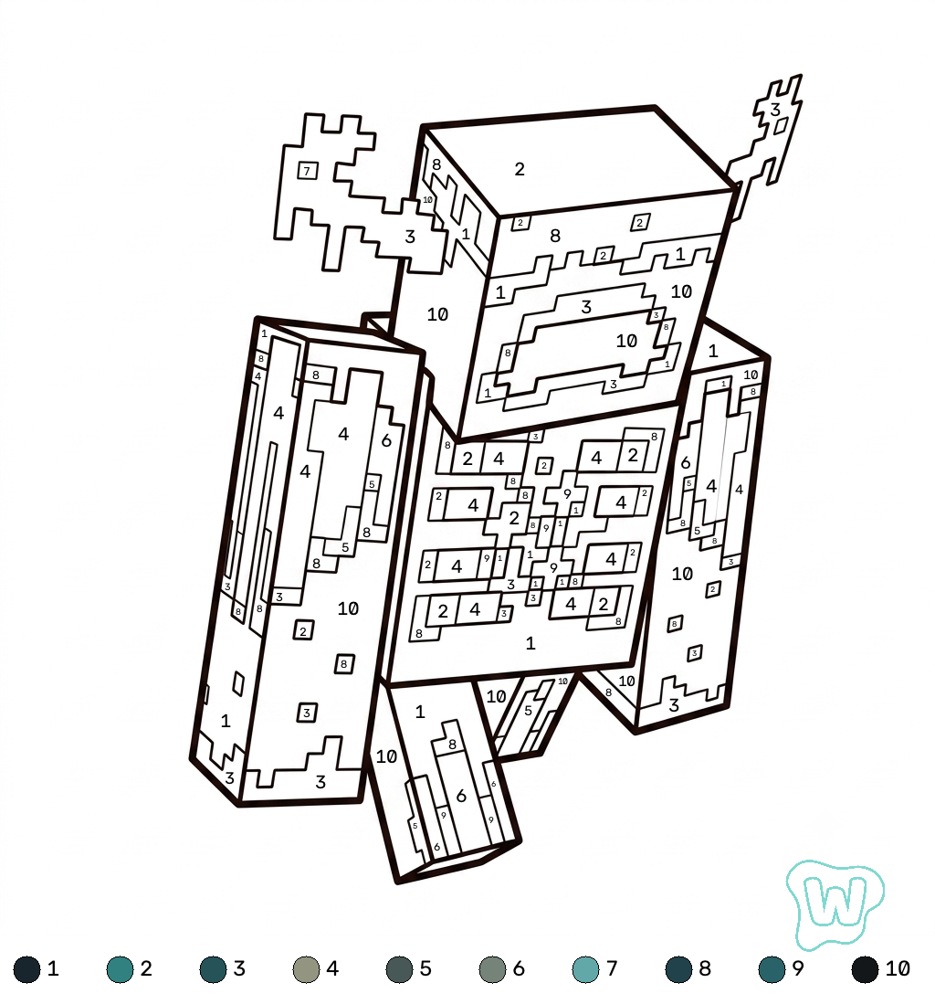 colorear y Imprimir PDF gratis Warden Minecraft coloring by numbers