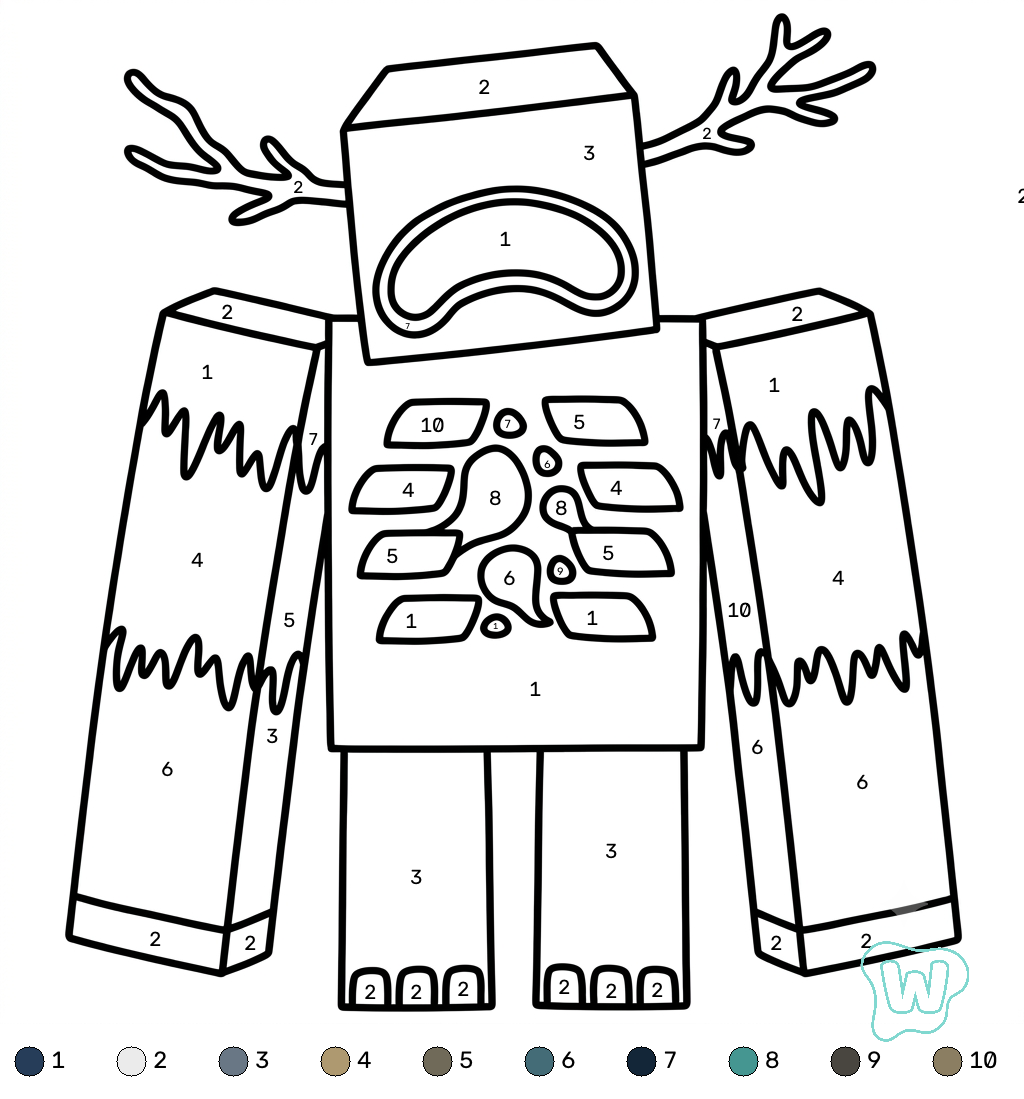 Warden Minecraft coloring by numbers para colorear gratis