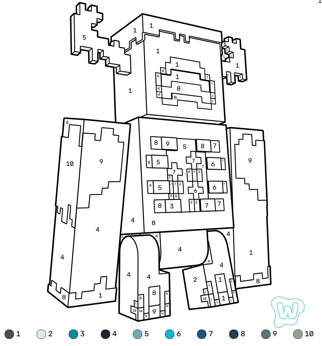 Warden Minecraft coloring by numbers páginas para colorear
