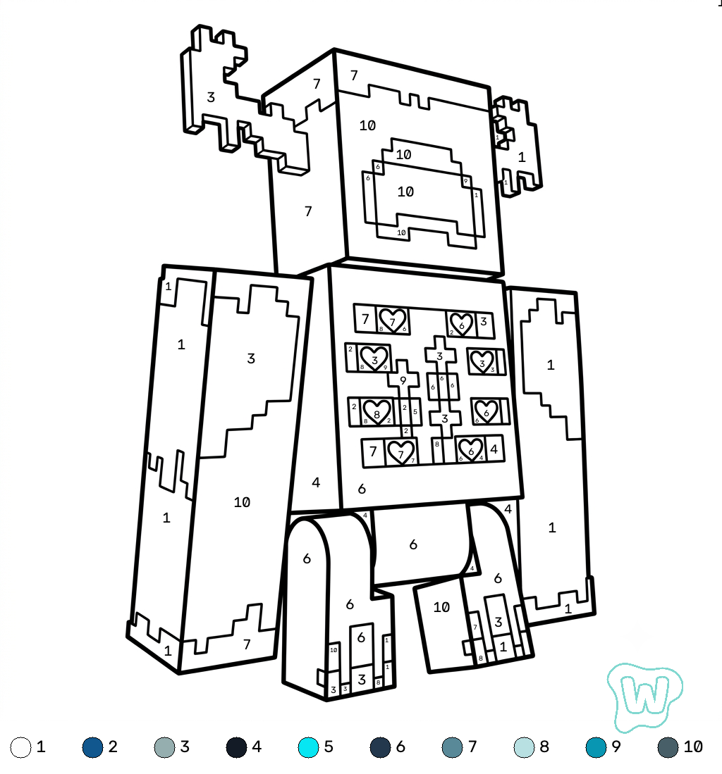 páginas para colorear de preescolar Warden Minecraft coloring by numbers