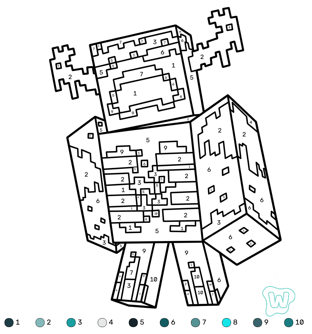 Warden Minecraft coloring by numbers páginas para colorear para imprimir gratis