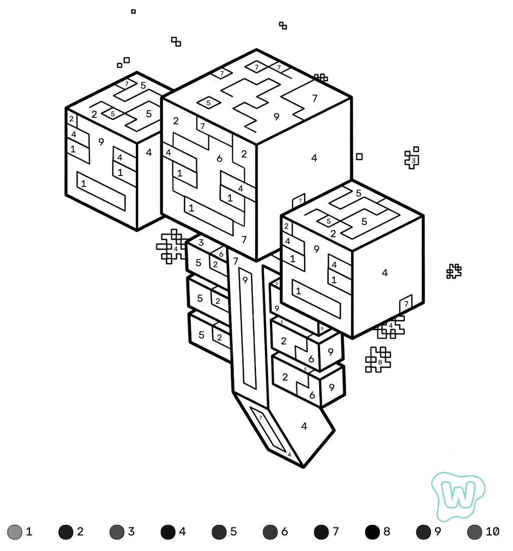 divertidas páginas para colorear Wither Minecraft coloring by numbers