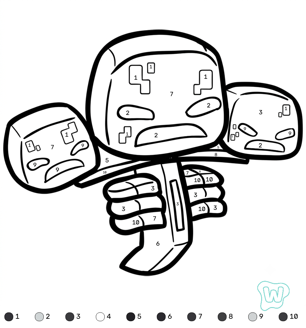 niños Wither Minecraft coloring by numbers páginas para colorear