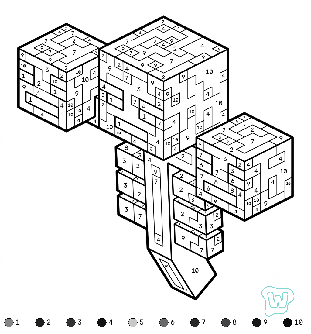 páginas para colorear para adultos Wither Minecraft coloring by numbers