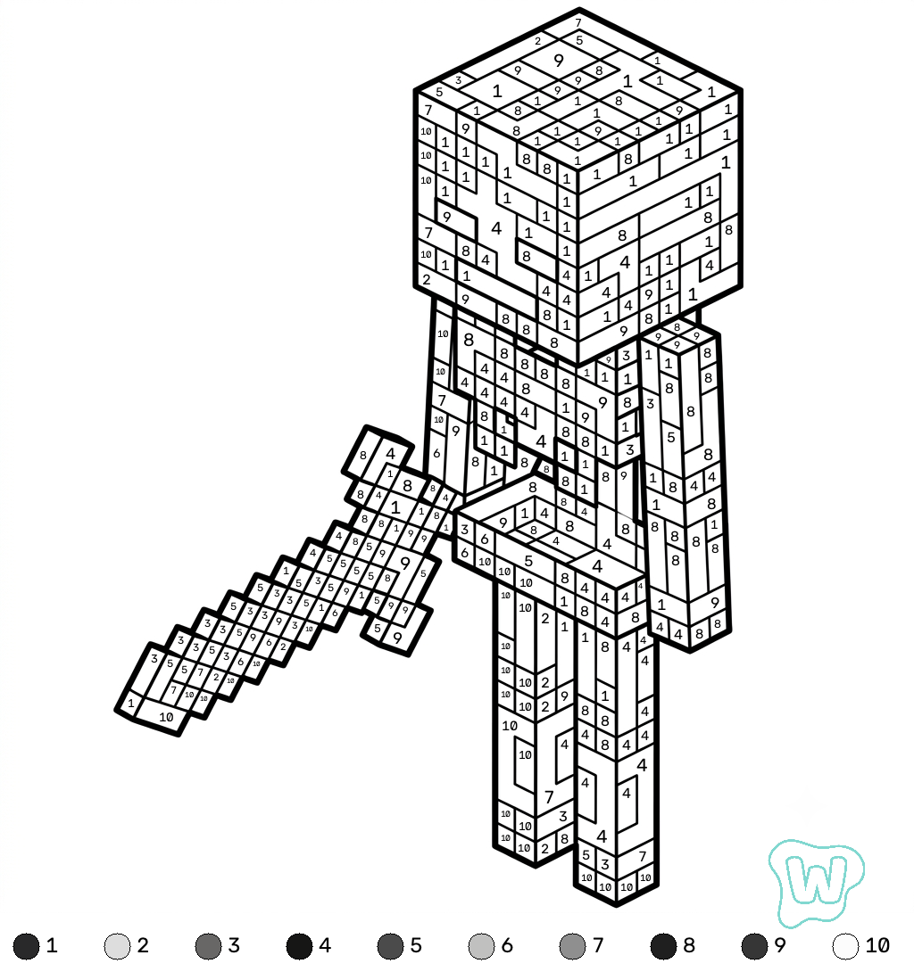 páginas para colorear gratis Wither Minecraft coloring by numbers