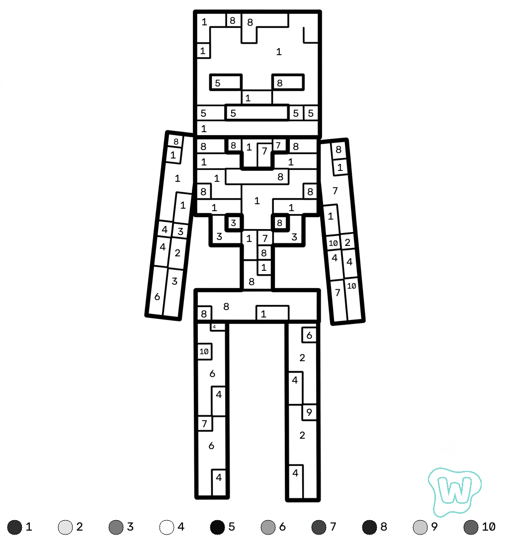 páginas para colorear gratis para adultos Wither Minecraft coloring by numbers