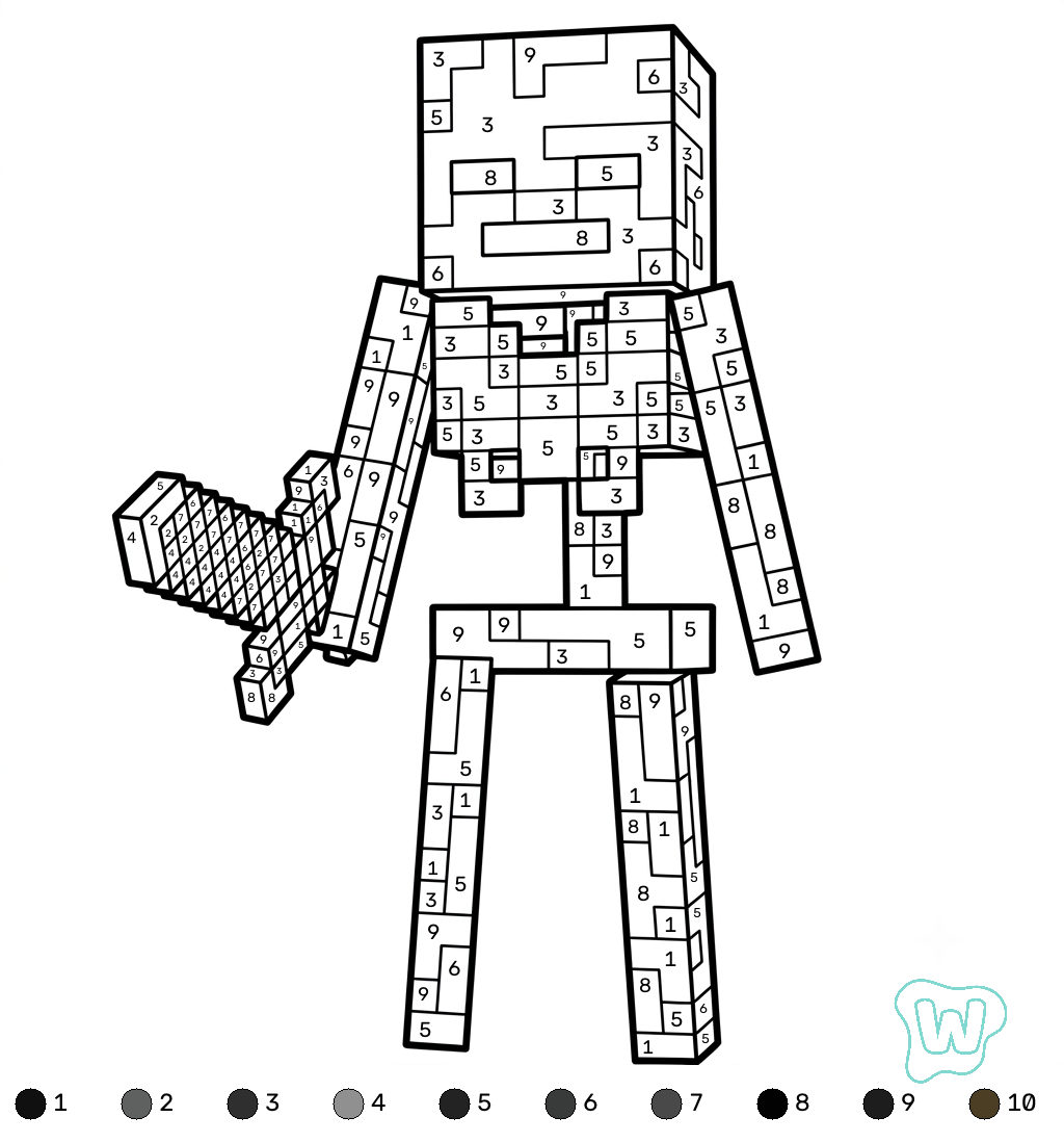 dibujos para colorear Wither Minecraft coloring by numbers