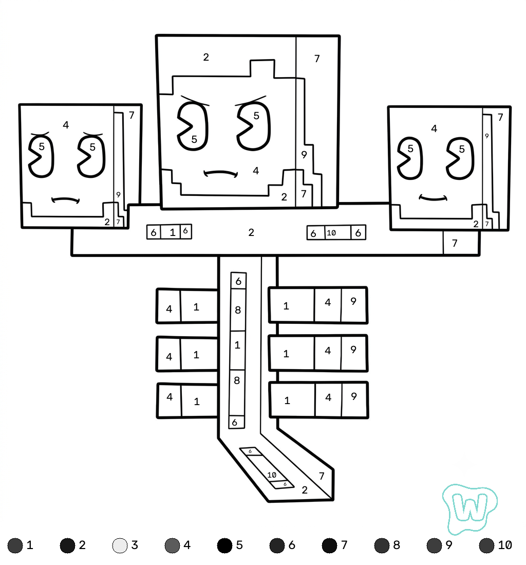 Wither Minecraft coloring by numbers páginas para colorear