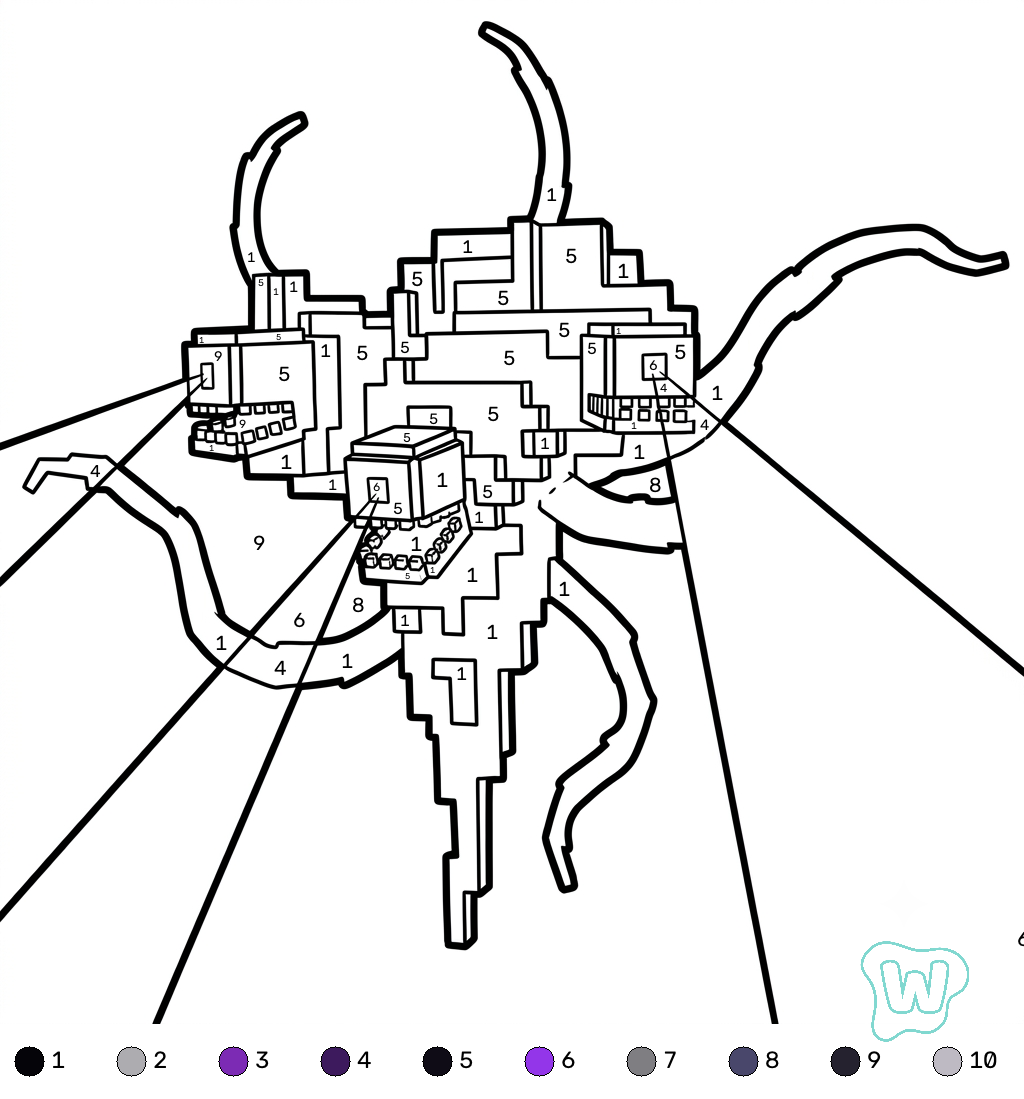 páginas para colorear gratis Wither Storm Minecraft coloring by numbers pdf