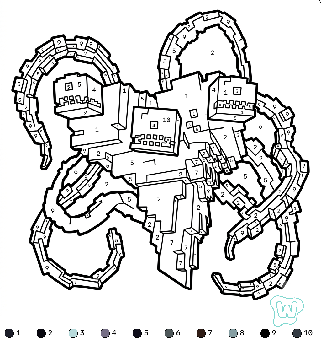páginas para colorear gratis Wither Storm Minecraft coloring by numbers pdf 2