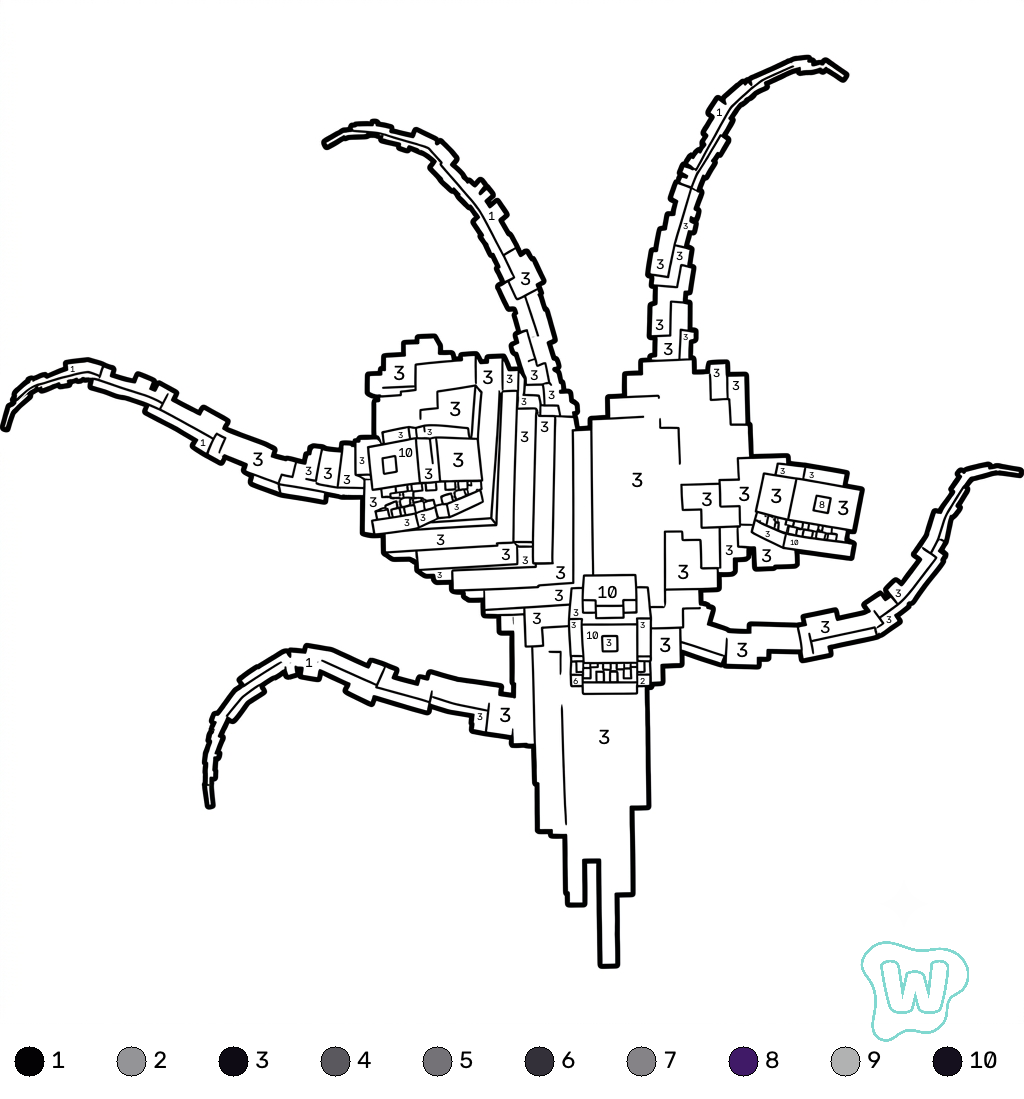 páginas para colorear detalladas de Wither Storm Minecraft coloring by numbers para adultos