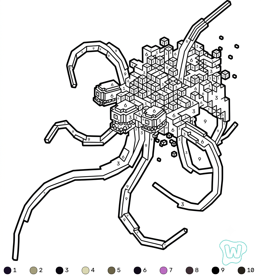 páginas para colorear para adultos Wither Storm Minecraft coloring by numbers