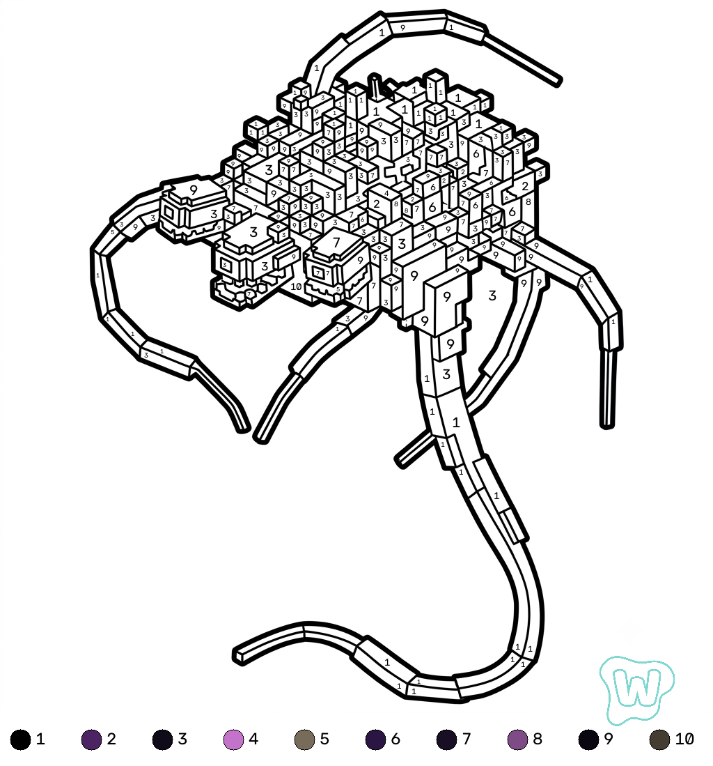 Wither Storm Minecraft coloring by numbers páginas para colorear para adultos