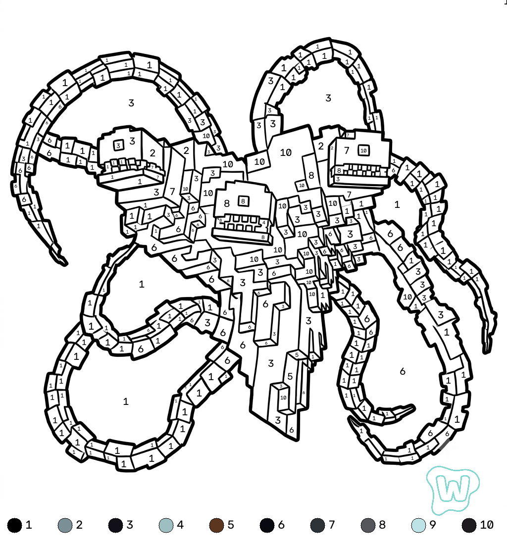 páginas para colorear de preescolar Wither Storm Minecraft coloring by numbers