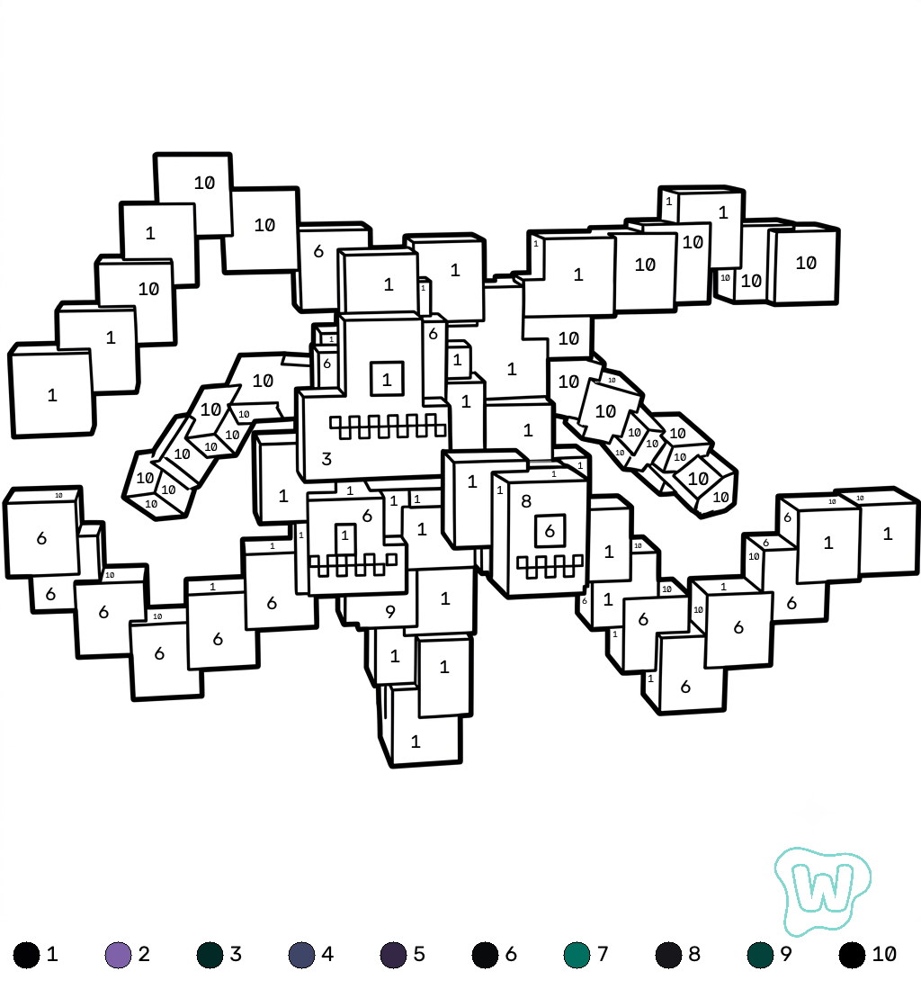 PDF gratis Wither Storm Minecraft coloring by numbers