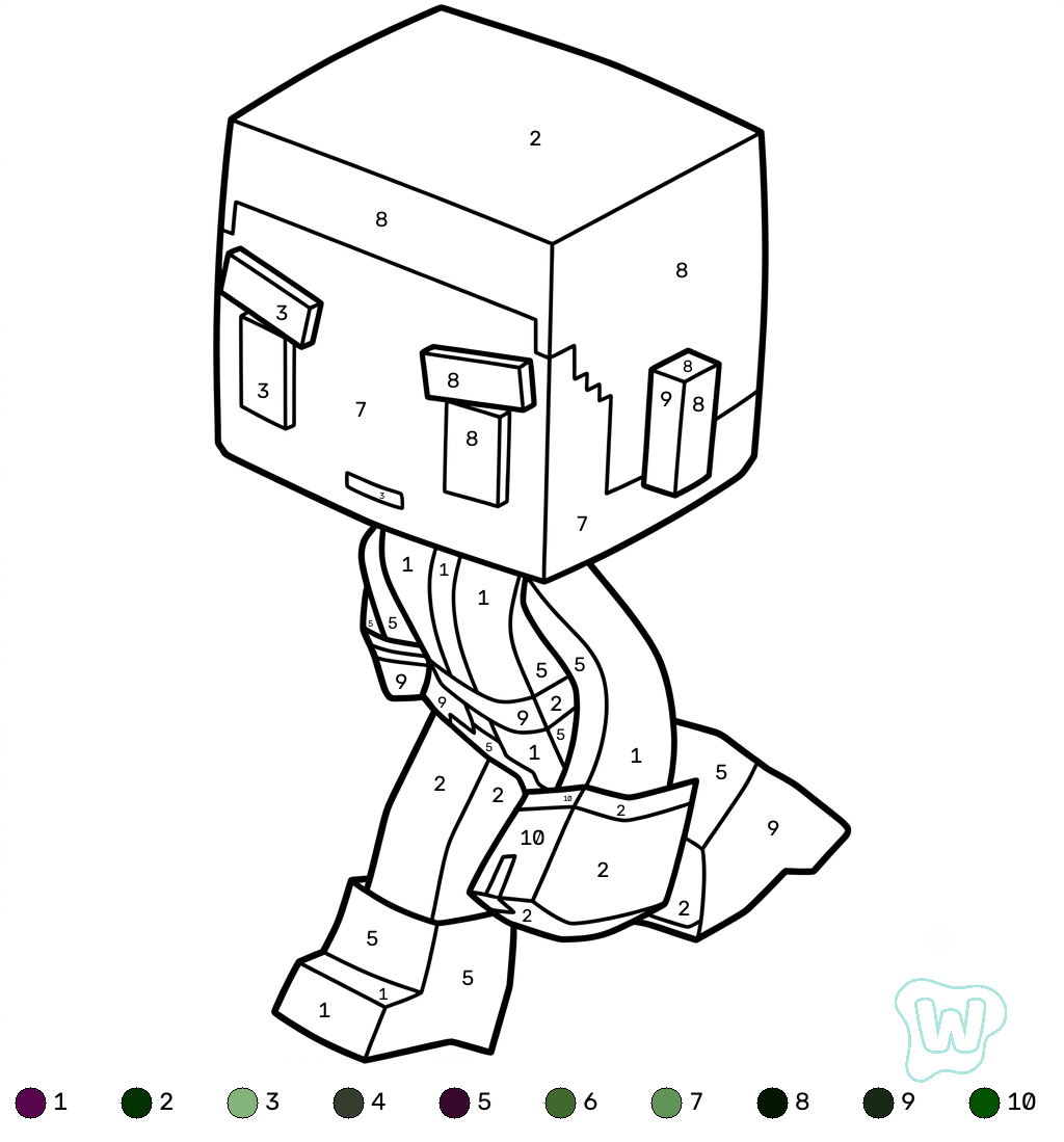 Beast Boy Minecraft coloring by numbers para colorear y Imprimir PDF gratis