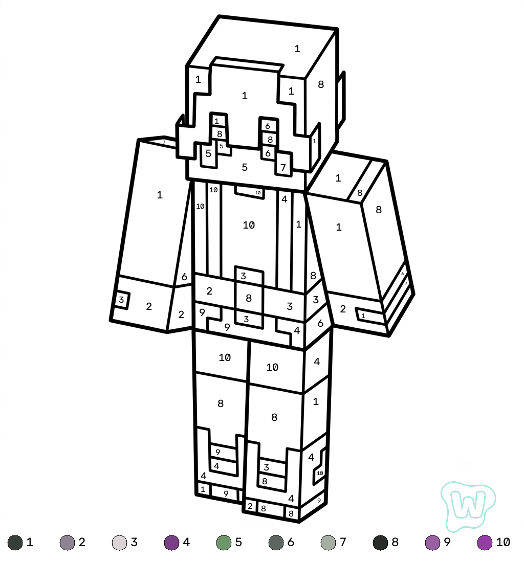 PDF gratis Beast Boy Minecraft coloring by numbers