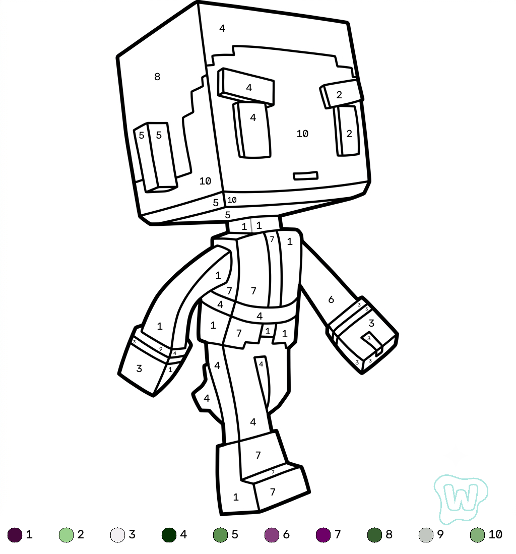 Beast Boy Minecraft coloring by numbers páginas para colorear para imprimir gratis