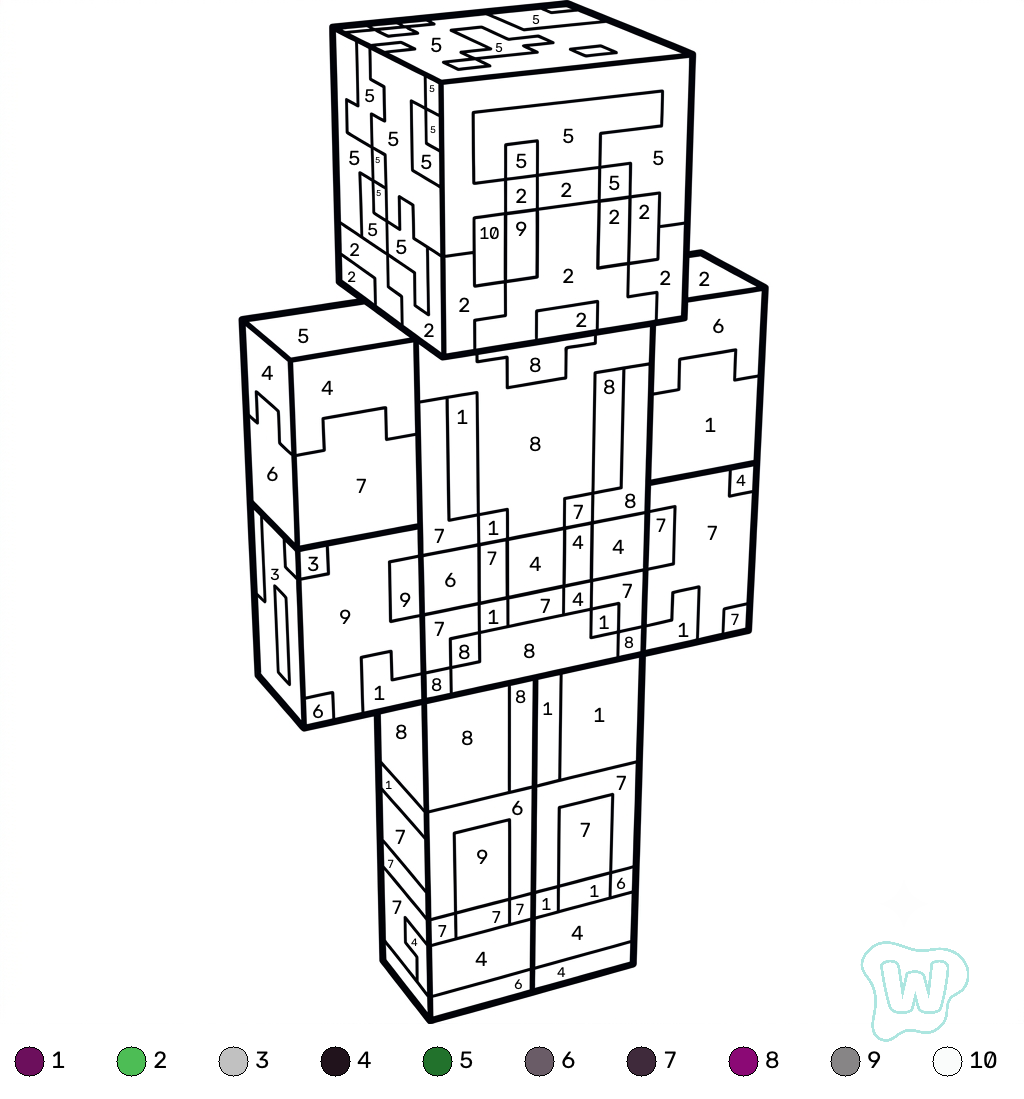 páginas para colorear de preescolar Beast Boy Minecraft coloring by numbers