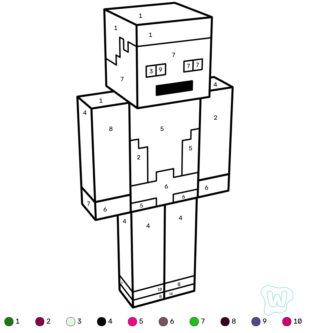 PDF gratis Beast Boy Minecraft coloring by numbers 1