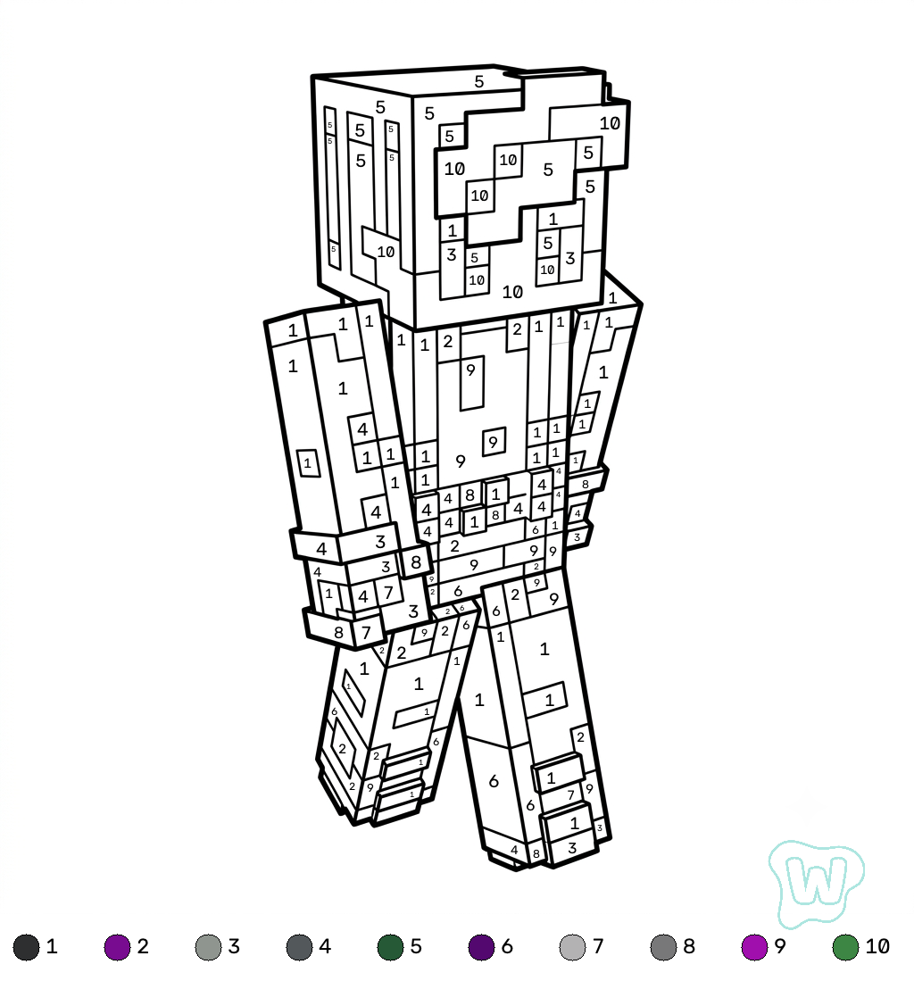 páginas para colorear gratis Beast Boy Minecraft coloring by numbers para adultos