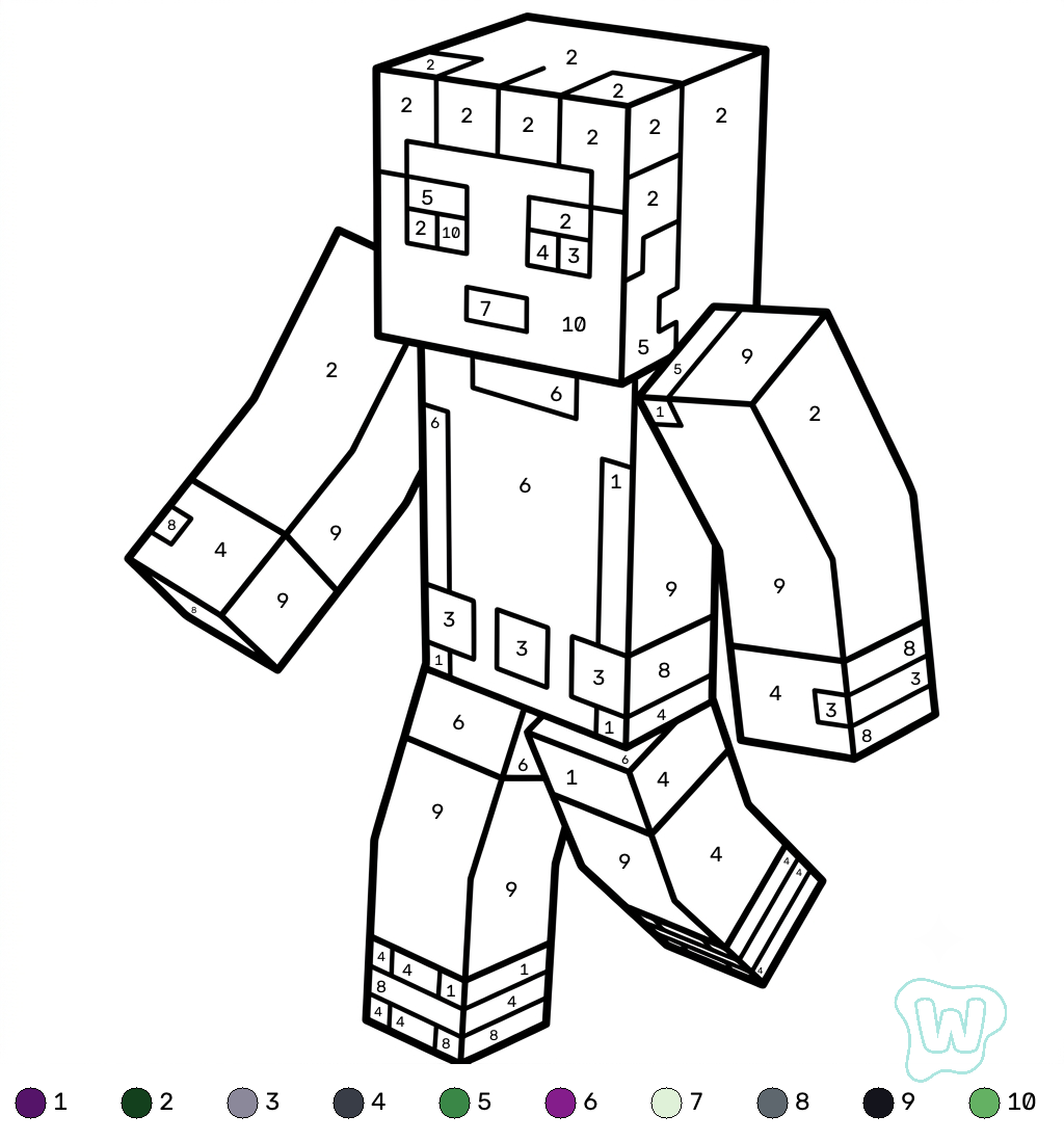 Beast Boy Minecraft coloring by numbers para colorear y Imprimir PDF