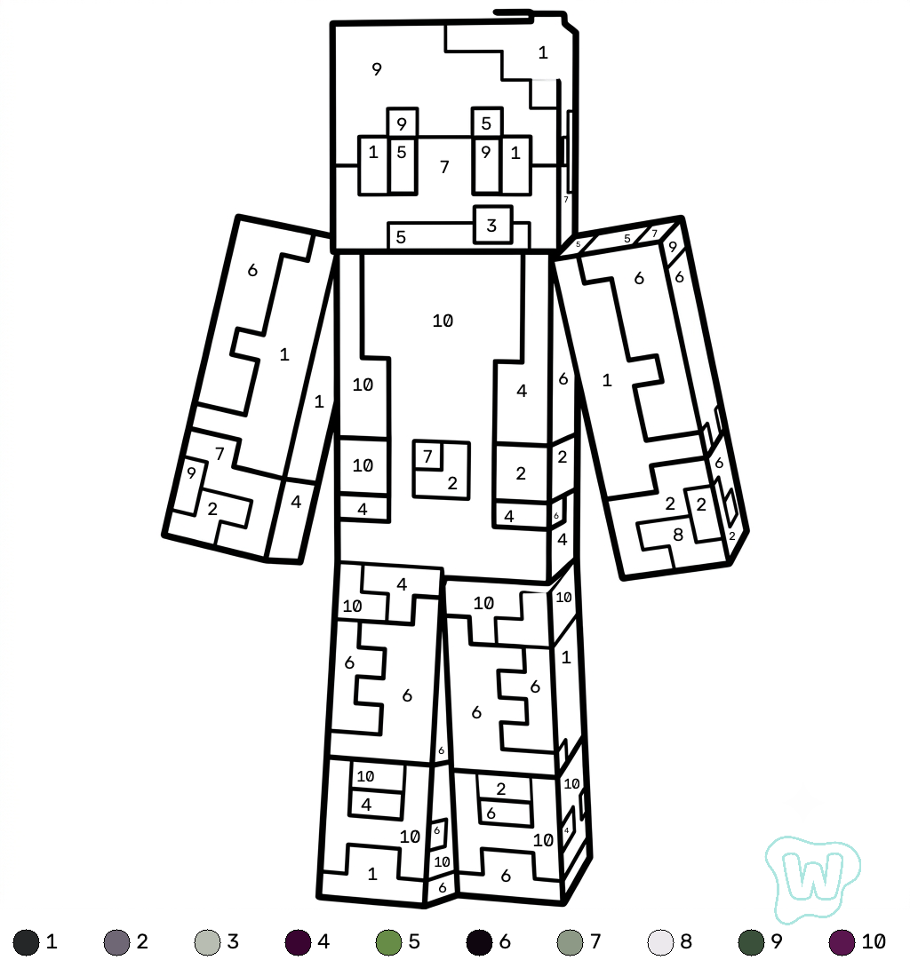 páginas para colorear Beast Boy Minecraft coloring by numbers imprimibles gratis