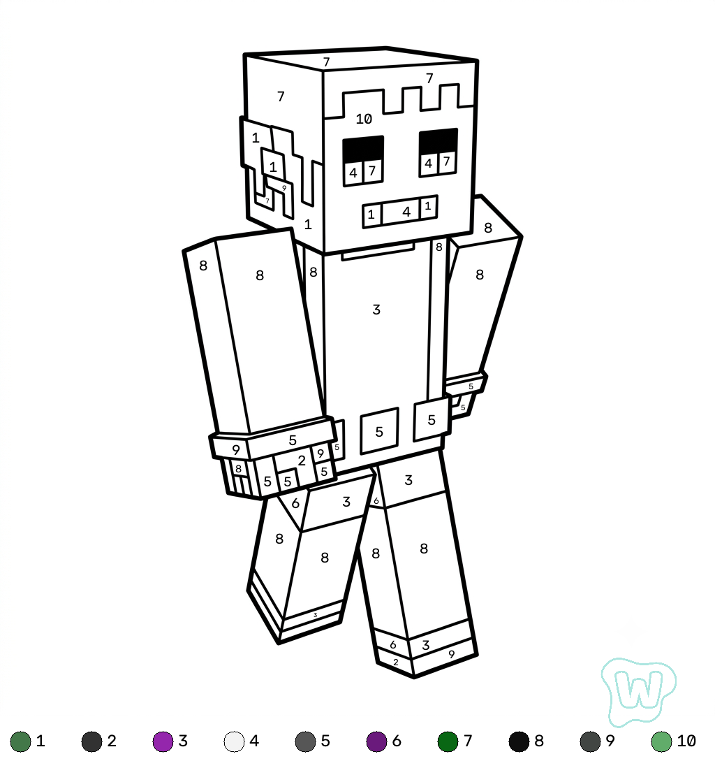 páginas para colorear lindas y fáciles de Beast Boy Minecraft coloring by numbers