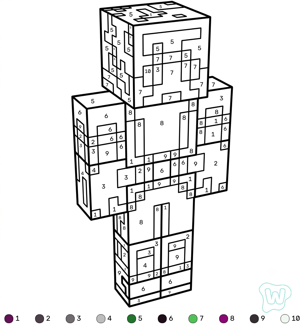 Beast Boy Minecraft coloring by numbers colorear y Imprimir PDF