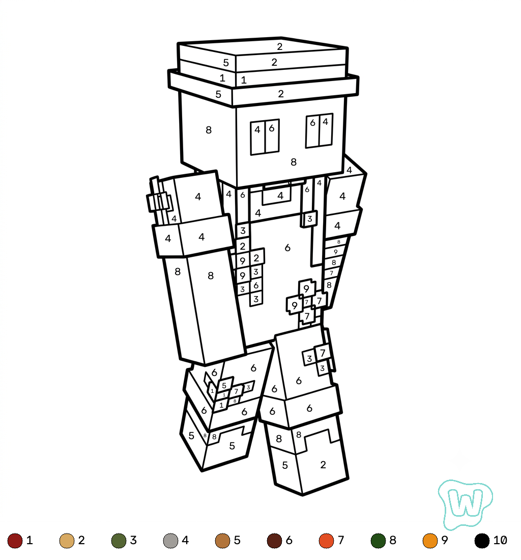 páginas para colorear Gardener Minecraft coloring by numbers imprimibles