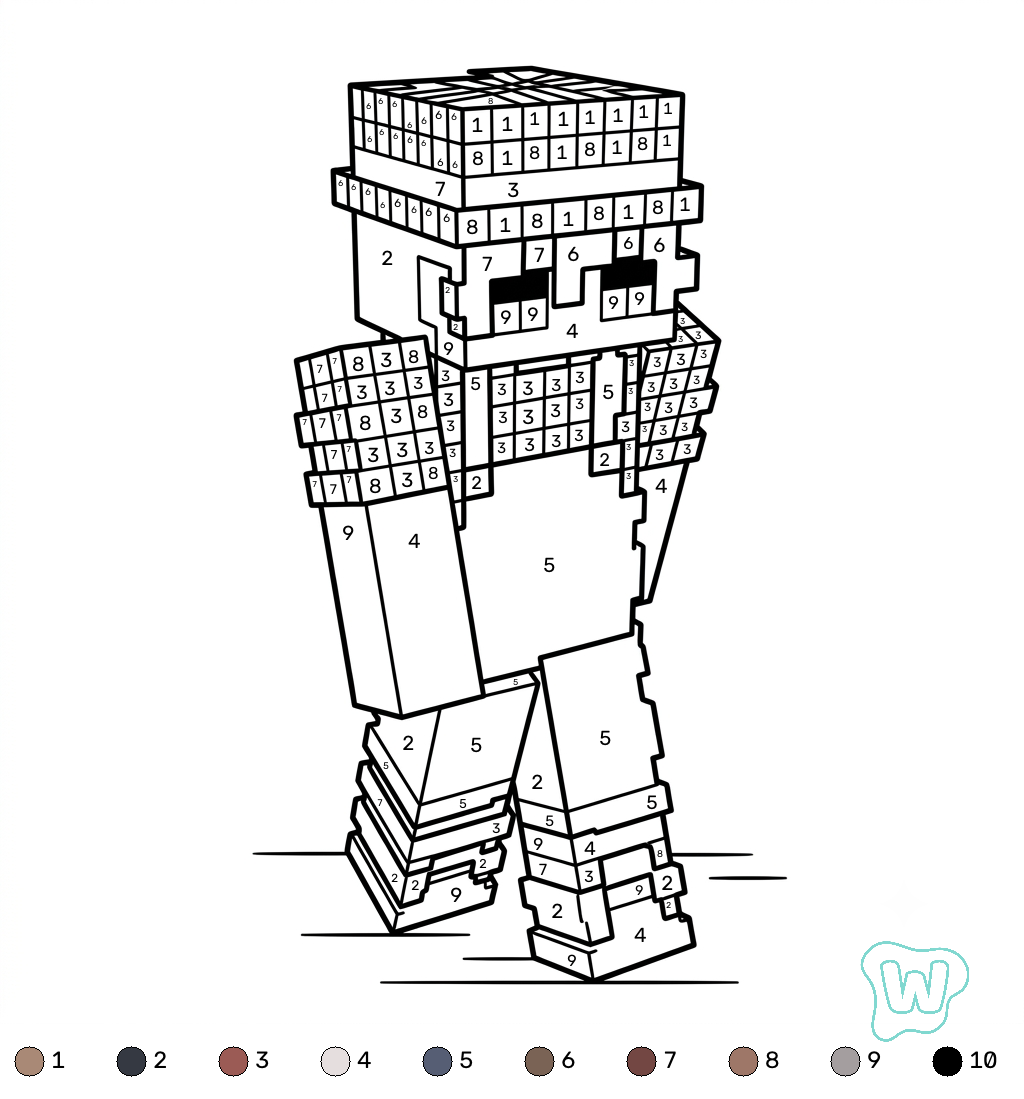 Gardener Minecraft coloring by numbers páginas para colorear gratis 1