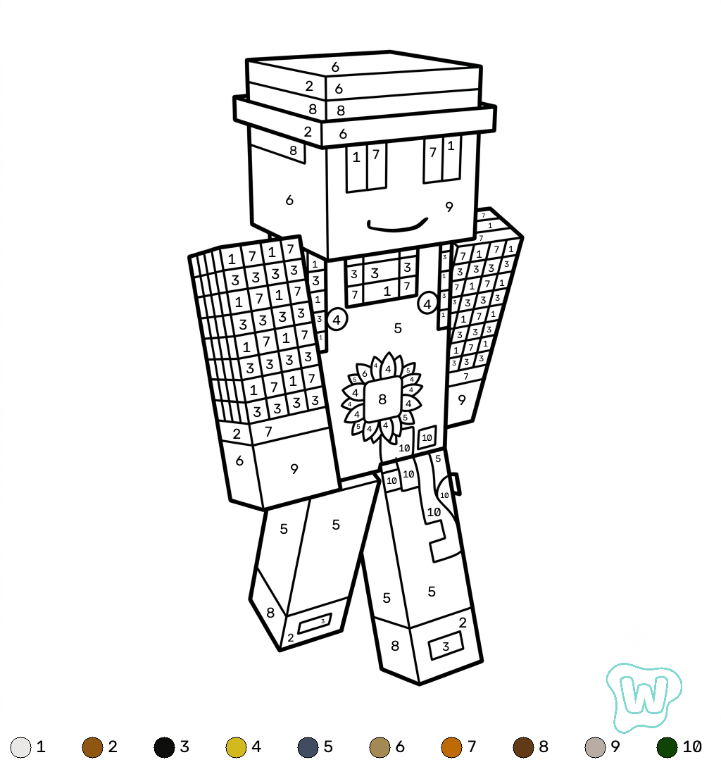 páginas para colorear imprimibles gratis Gardener Minecraft coloring by numbers