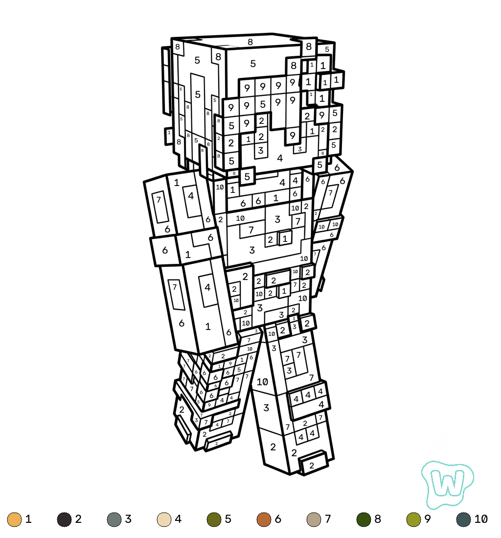 Gardener Minecraft coloring by numbers páginas para colorear gratis