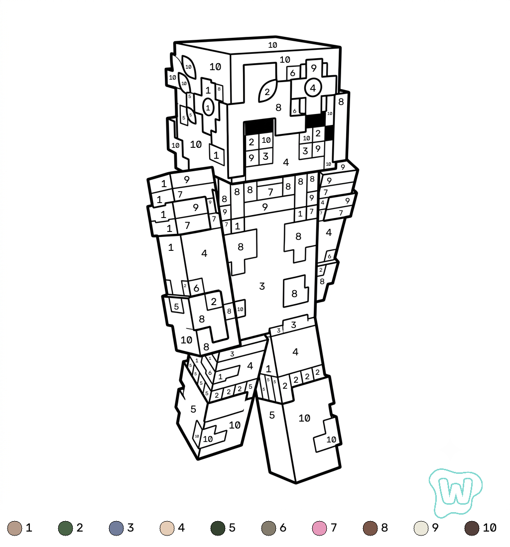 Gardener Minecraft coloring by numbers páginas para colorear fáciles 1
