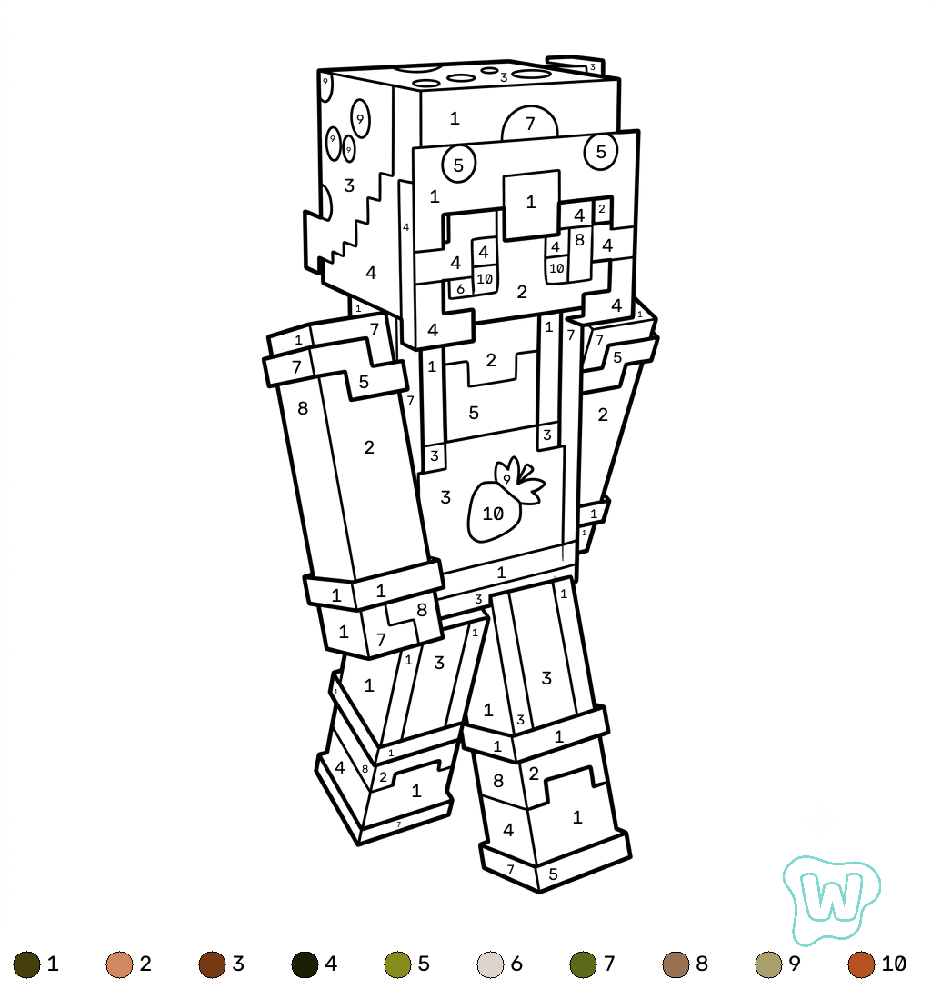 Gardener Minecraft coloring by numbers páginas para colorear para imprimir