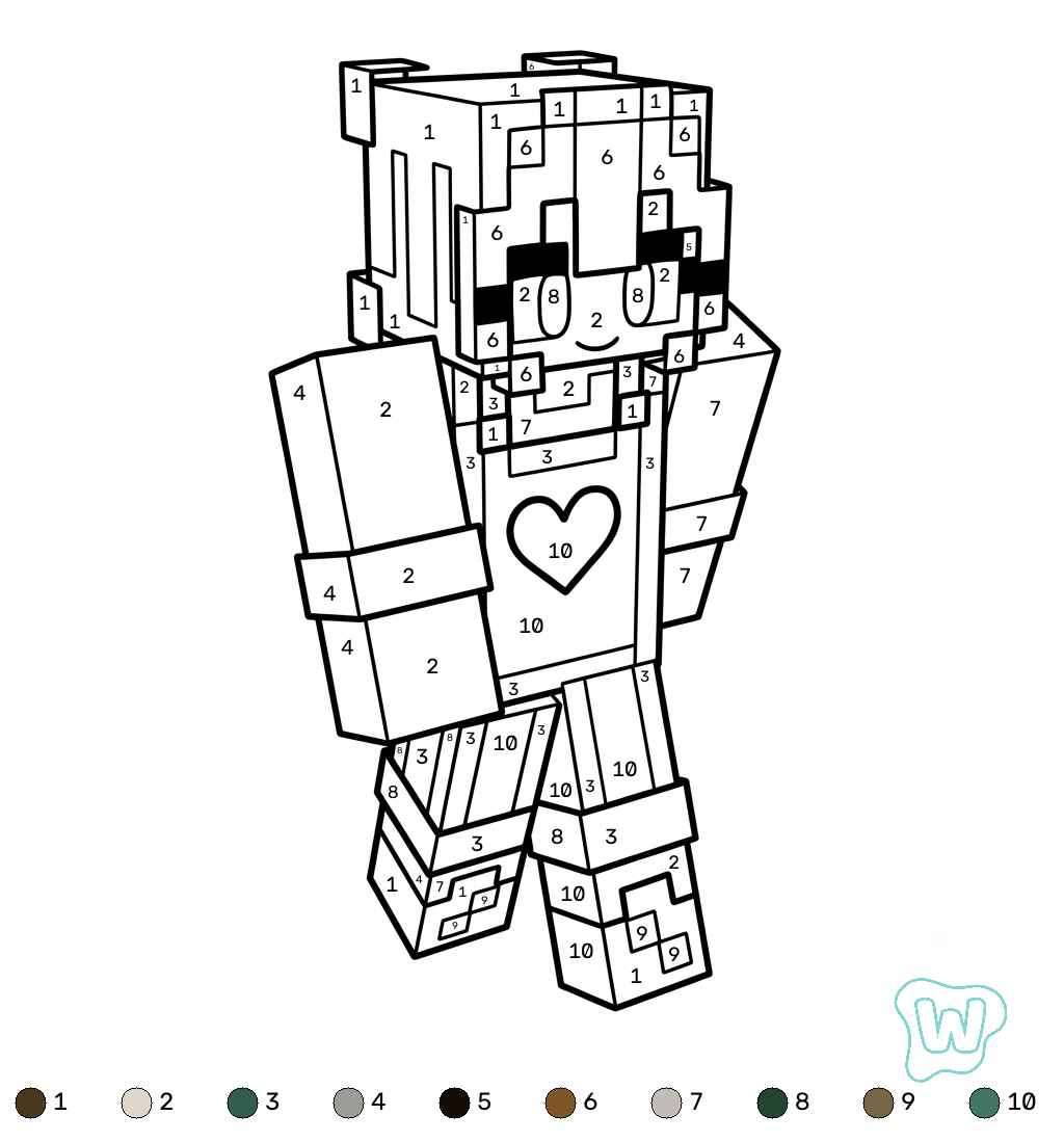 páginas para colorear detalladas de Gardener Minecraft coloring by numbers