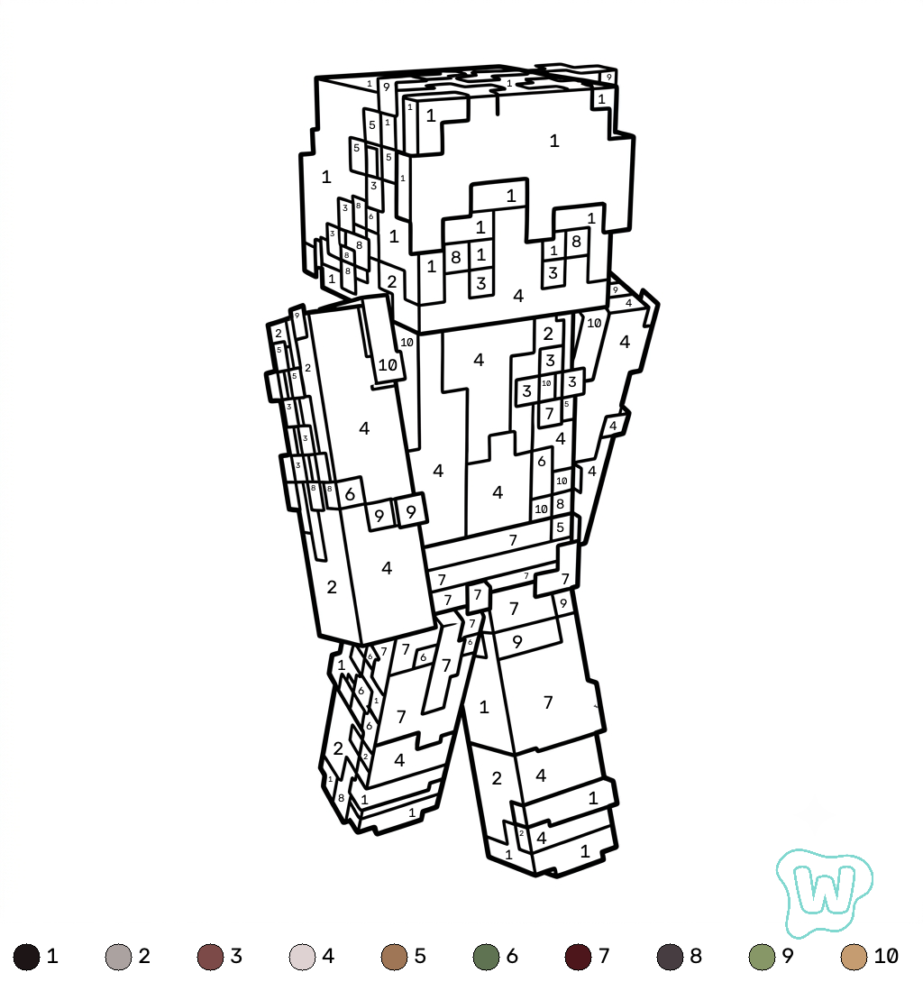 Gardener Minecraft coloring by numbers páginas para colorear fáciles