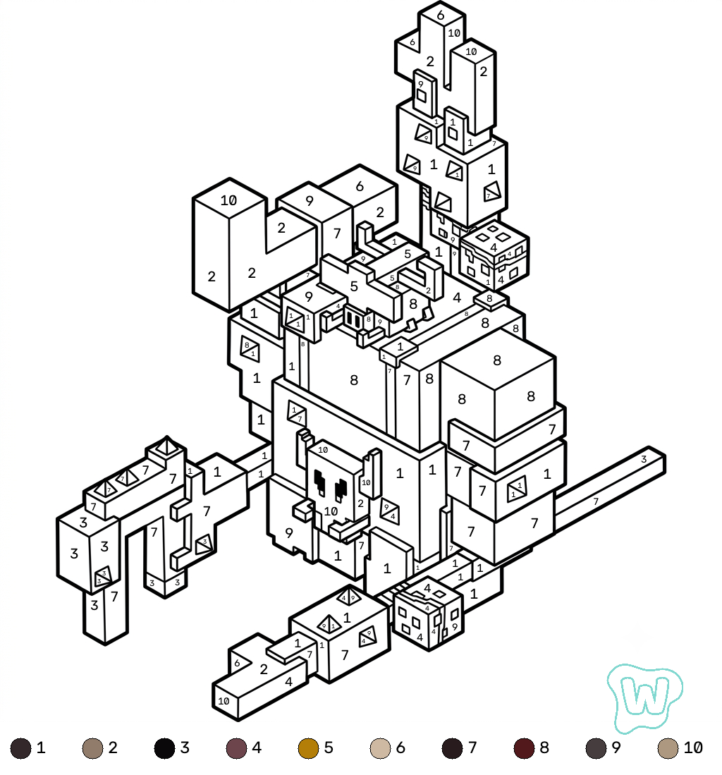 Great Hog Minecraft coloring by numbers páginas para colorear para adultos fáciles