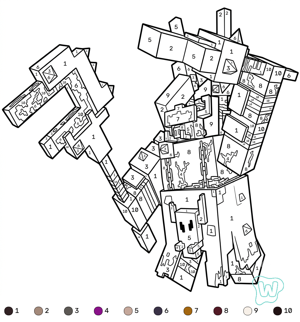 páginas para colorear gratis Great Hog Minecraft coloring by numbers