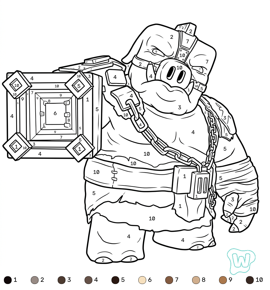 páginas para colorear para niños Great Hog Minecraft coloring by numbers 1