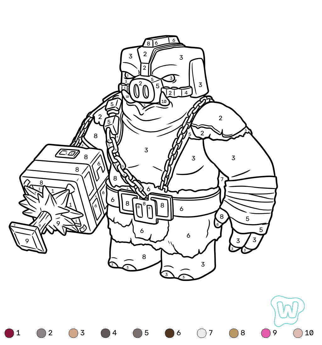 Great Hog Minecraft coloring by numbers páginas para colorear gratis
