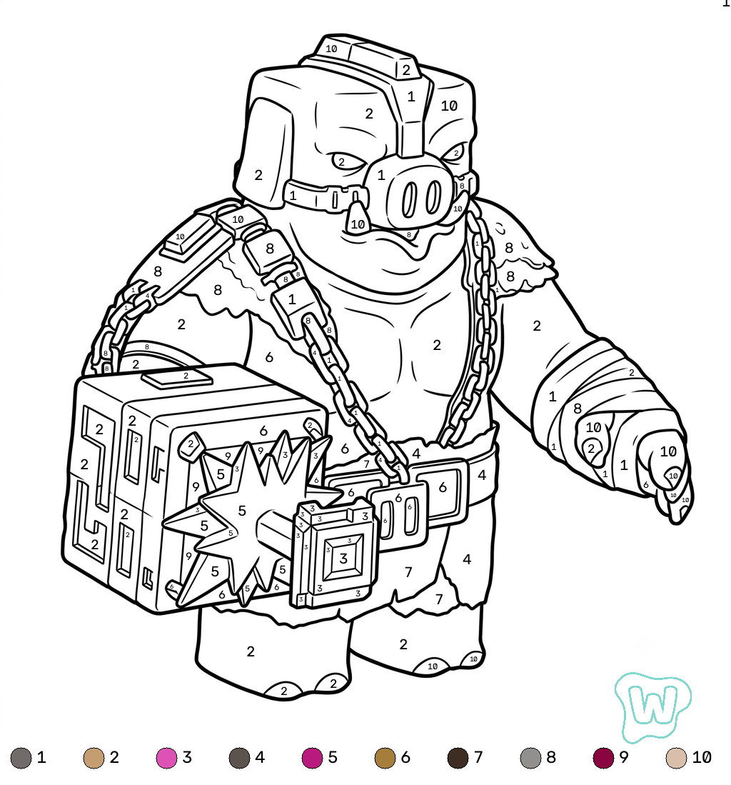Great Hog Minecraft coloring by numbers descargar e imprimir PDF gratis