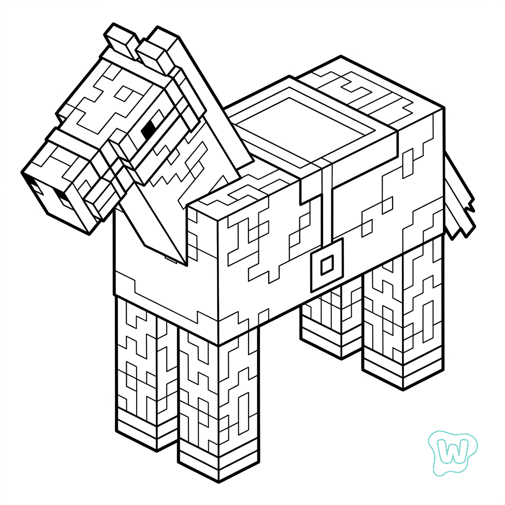 páginas para colorear gratis para adultos Horse Minecraft