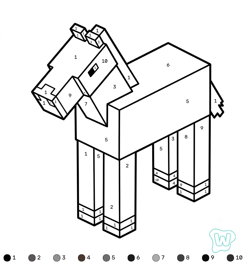 páginas para colorear imprimibles gratis Horse Minecraft coloring by numbers
