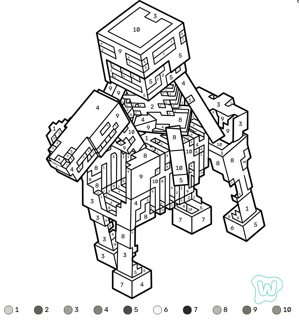 Horse Minecraft coloring by numbers páginas para colorear para imprimir