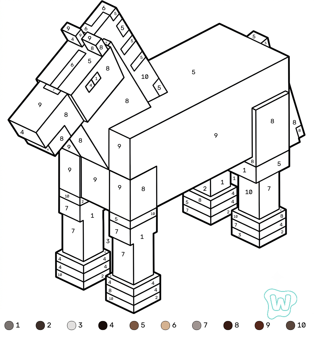 divertidas páginas para colorear Horse Minecraft coloring by numbers