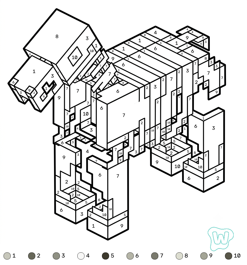 Horse Minecraft coloring by numbers páginas para colorear para adultos fáciles
