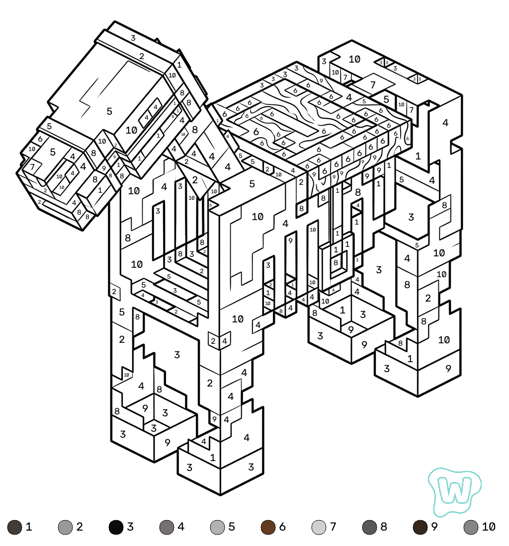 Horse Minecraft coloring by numbers dibujos para colorear grinch